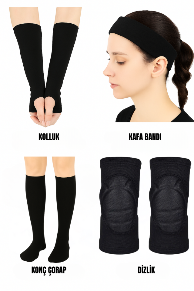 7 Parça Voleybol Seti Voleybol Dizlik 2 Adet Voleybol Kolluk Voleybol Diz Üstü Çorap Kafa Ter Bandı