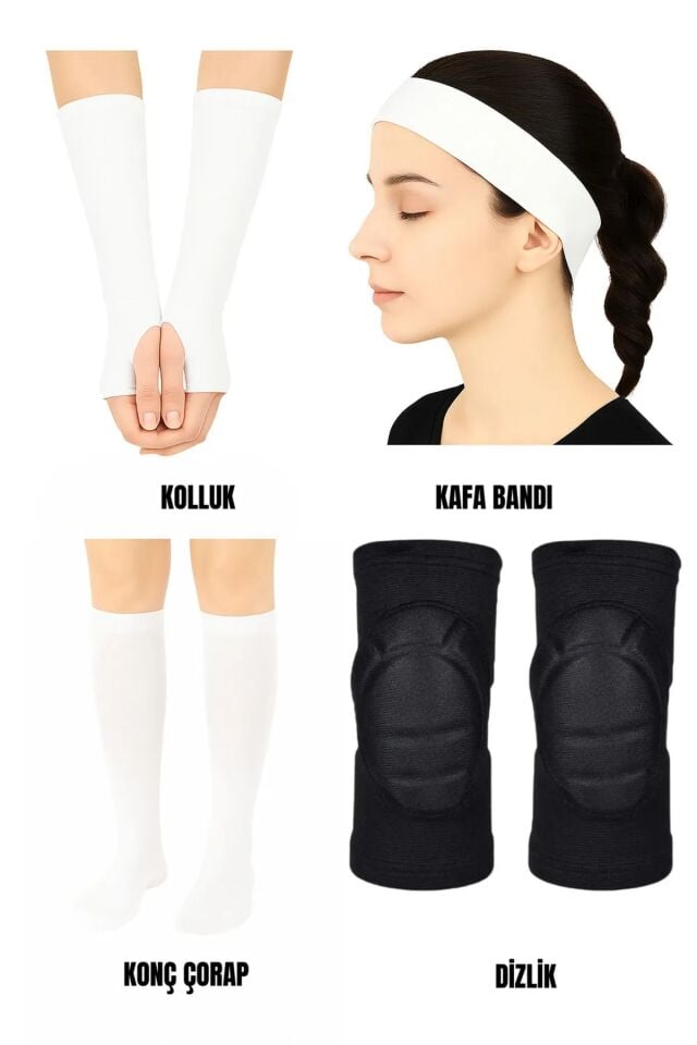 7 Parça Voleybol Seti Voleybol Dizlik 2 Adet Voleybol Kolluk Voleybol Diz Üstü Çorap Kafa Ter Bandı