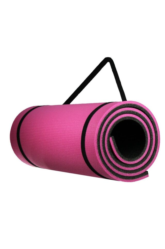 16 Mm Pilates Kamp Matı Pembe Siyah Taşıma Askılı