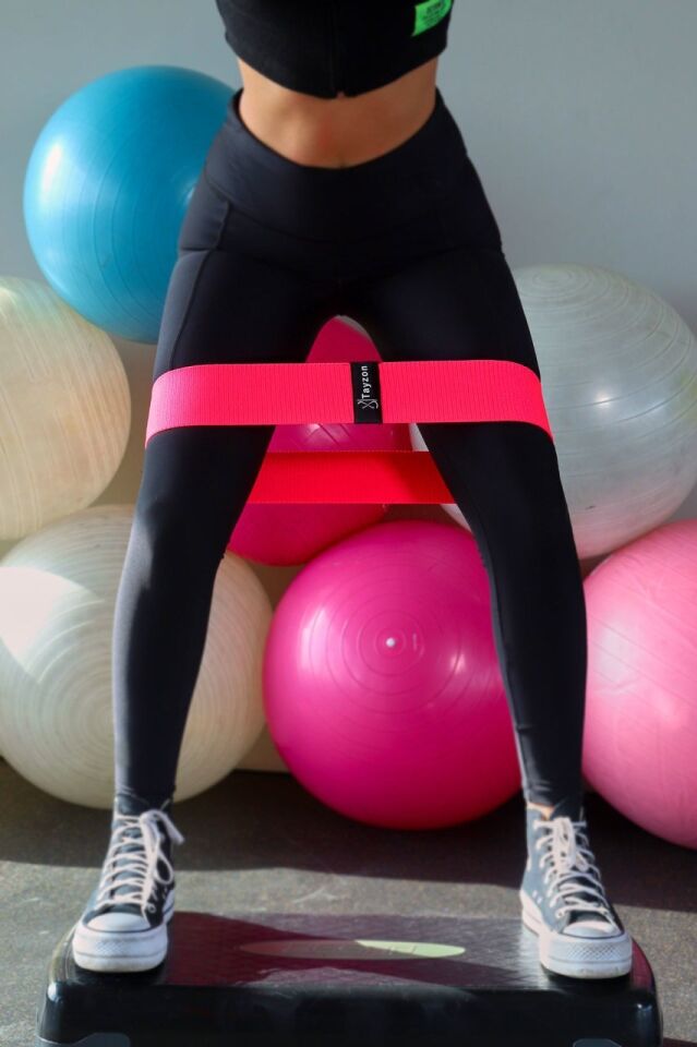 TAYZON Direnç Lastiği Egzersiz Bandı Pembe ( Squat Bant Pilates Fitness Spor Kalça Egzersizleri ) yumuşak