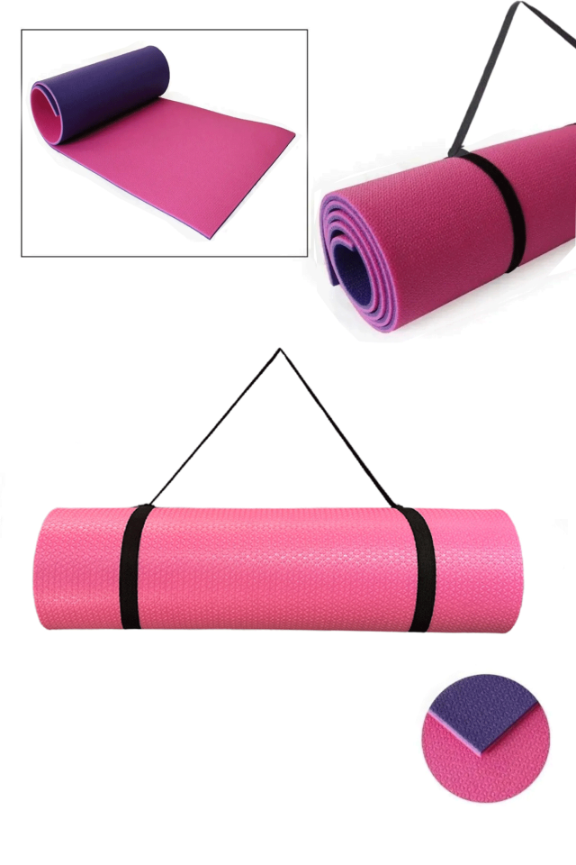 Pembe Mor  Pilates Minderi & Yoga Mat Çift Taraflı Taşıma Askılı 8 mm Kaydırmaz