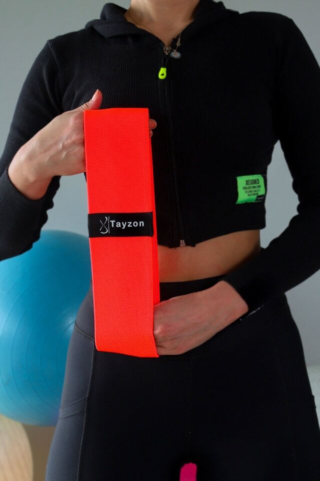 TAYZON Direnç Lastiği Egzersiz Bandı TURUNCU ( Squat Bant Pilates Fitness Spor Kalça Egzersizleri )