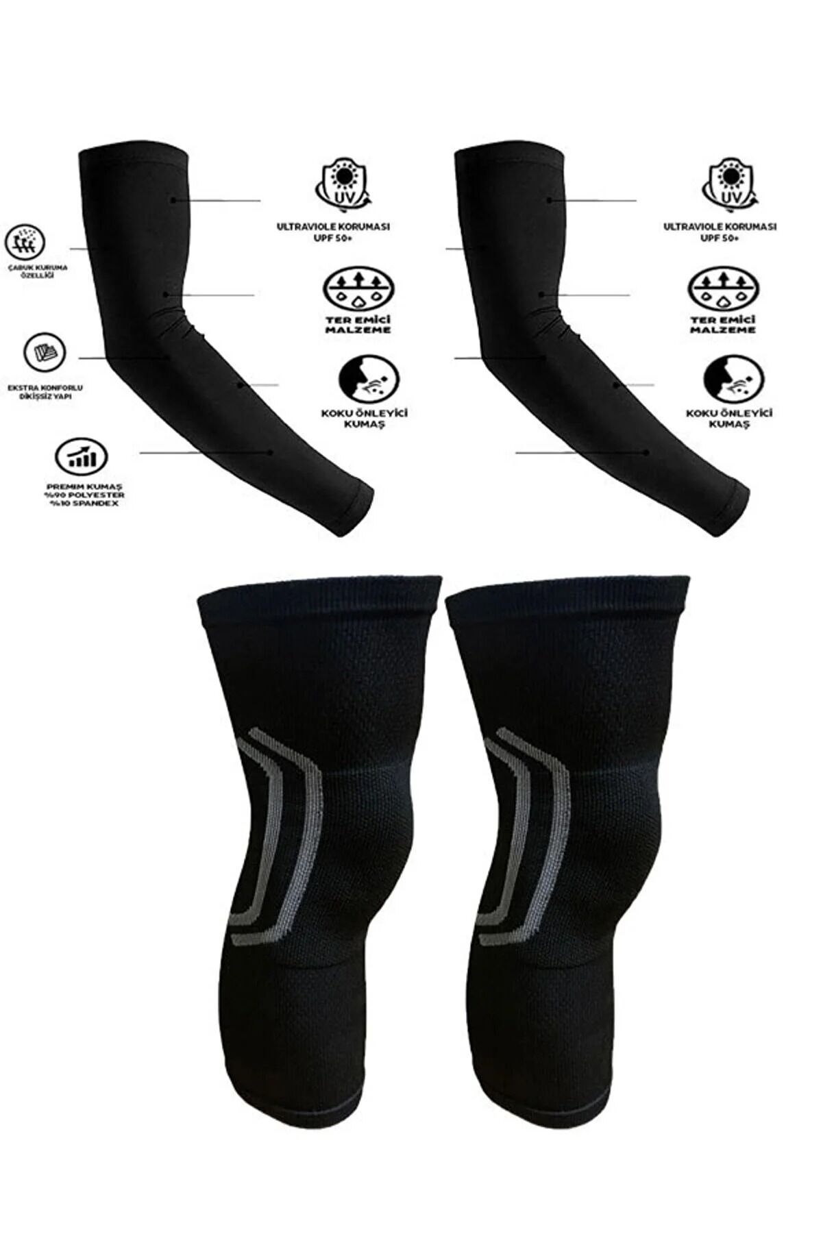 Basket Set – 2 Adet Basketbol Dizliği + 2 Adet Basketbol Kolluğu | Elastik, Uzun ve Terletmez Yapı