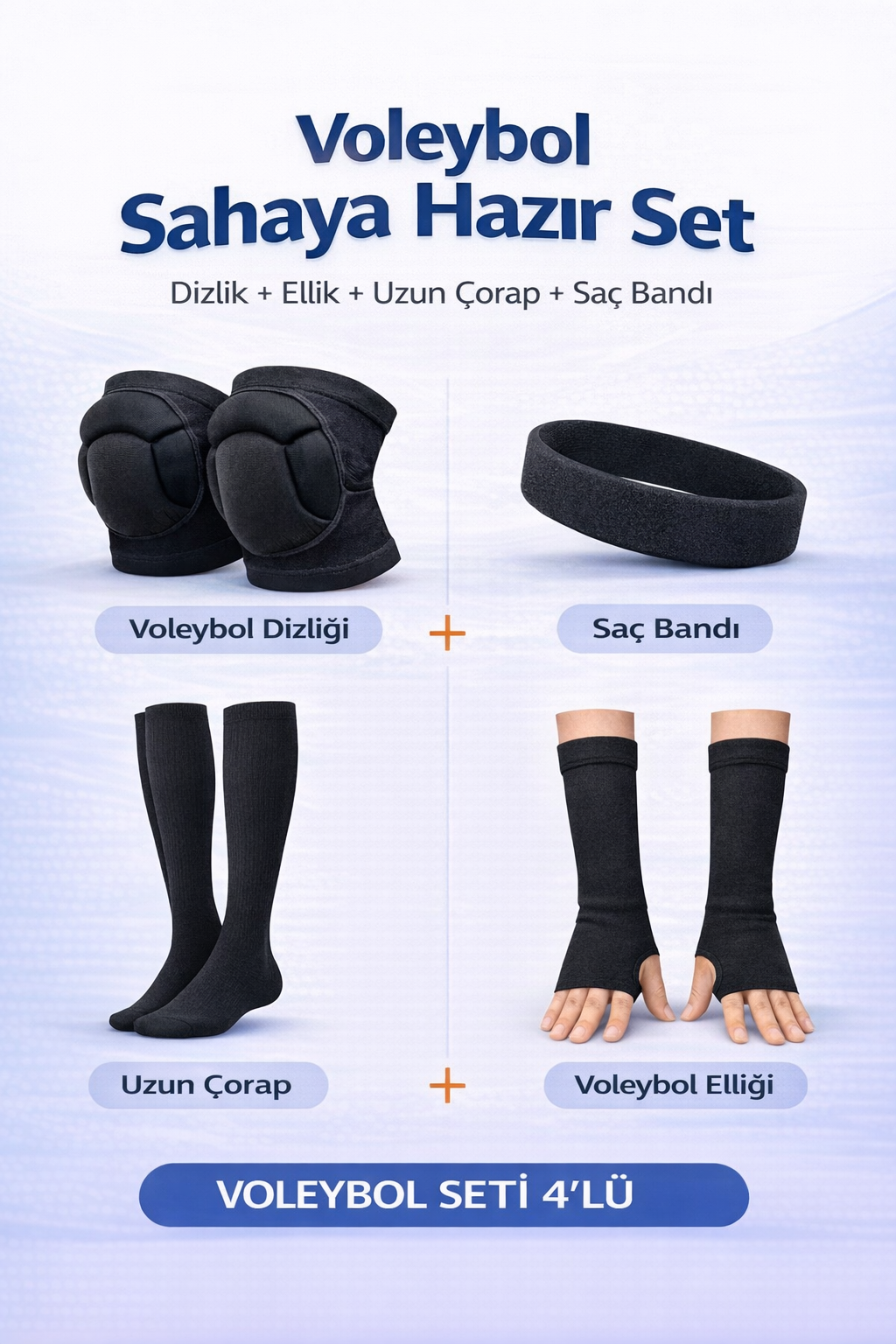 7 Parça Voleybol Seti Voleybol Dizlik 2 Adet Voleybol Kolluk Voleybol Diz Üstü Çorap Kafa Ter Bandı