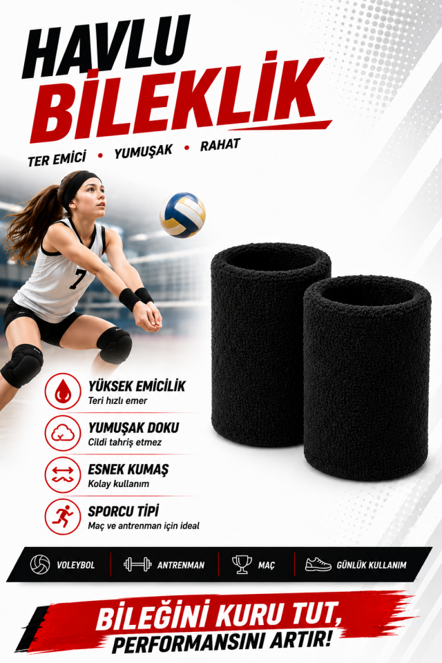 Voleybol Seti - Voleybol Dizliği Sünger Destekli Voleybol Kolluğu Havlu Bileklik Kafa Bandı(havlu)