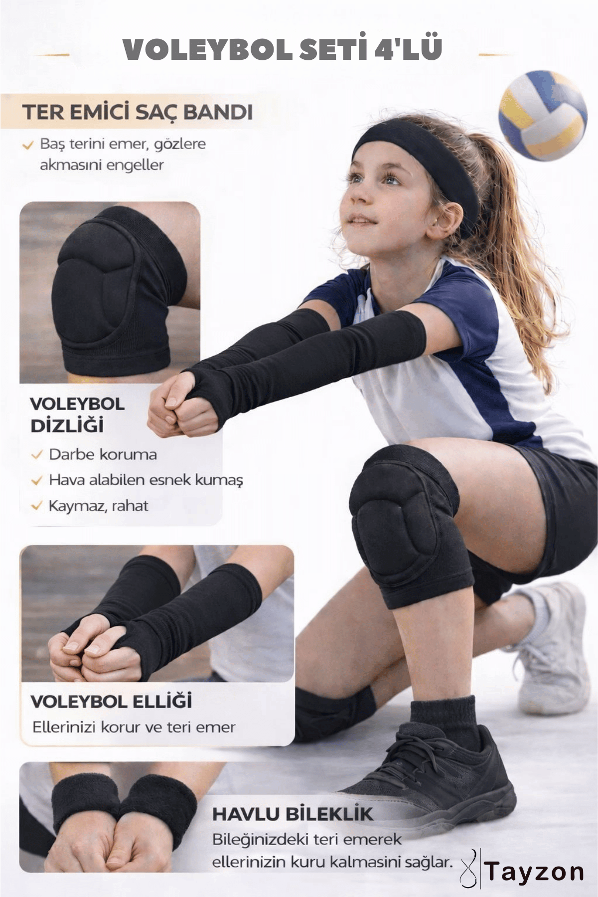 Voleybol Seti - Voleybol Dizliği Sünger Destekli Voleybol Kolluğu Havlu Bileklik Kafa Bandı(havlu)