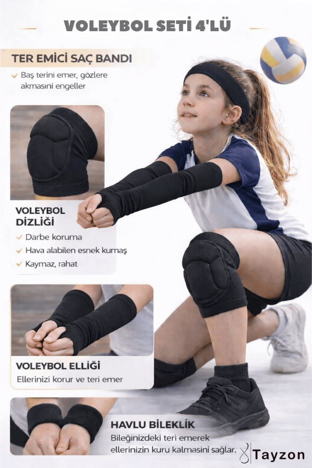 Voleybol Seti - Voleybol Dizliği Sünger Destekli Voleybol Kolluğu Havlu Bileklik Kafa Bandı(havlu)