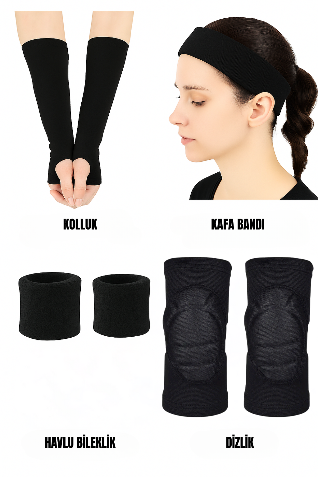 Voleybol Seti - Voleybol Dizliği Sünger Destekli Voleybol Kolluğu Havlu Bileklik Kafa Bandı(havlu)