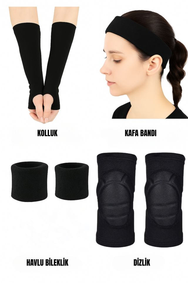 Voleybol Seti - Voleybol Dizliği Sünger Destekli Voleybol Kolluğu Havlu Bileklik Kafa Bandı(havlu)