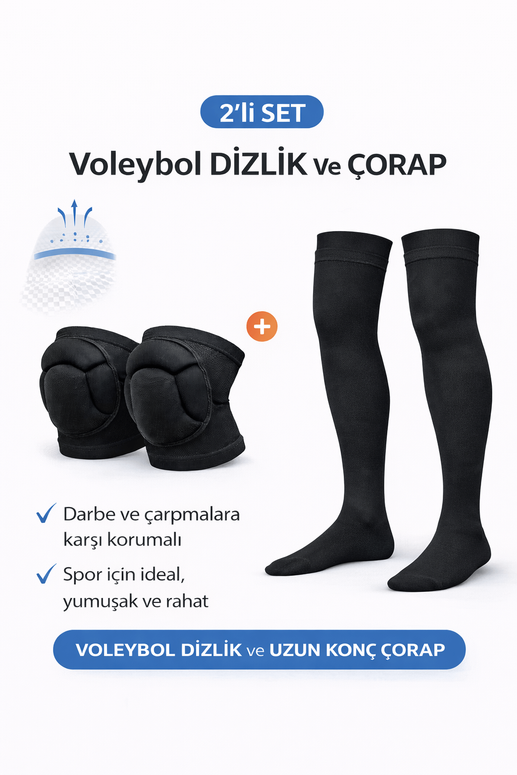Voleybol Seti 2 'li - Voleybol Dizliği Sünger Destekli Kaliteli Voleybol Çorabı