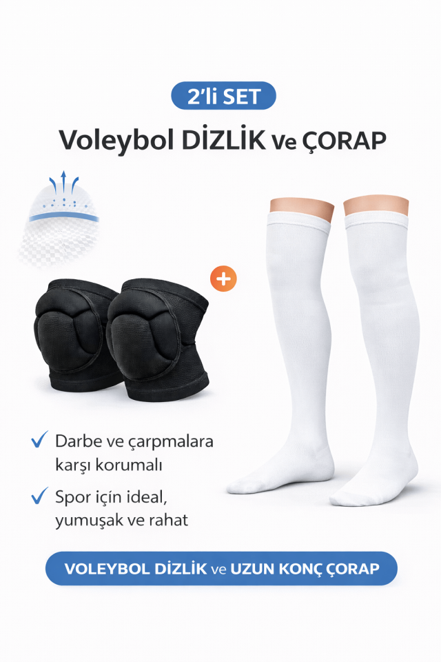 Voleybol Seti 2 'li - Voleybol Dizliği Sünger Destekli Kaliteli Voleybol Çorabı