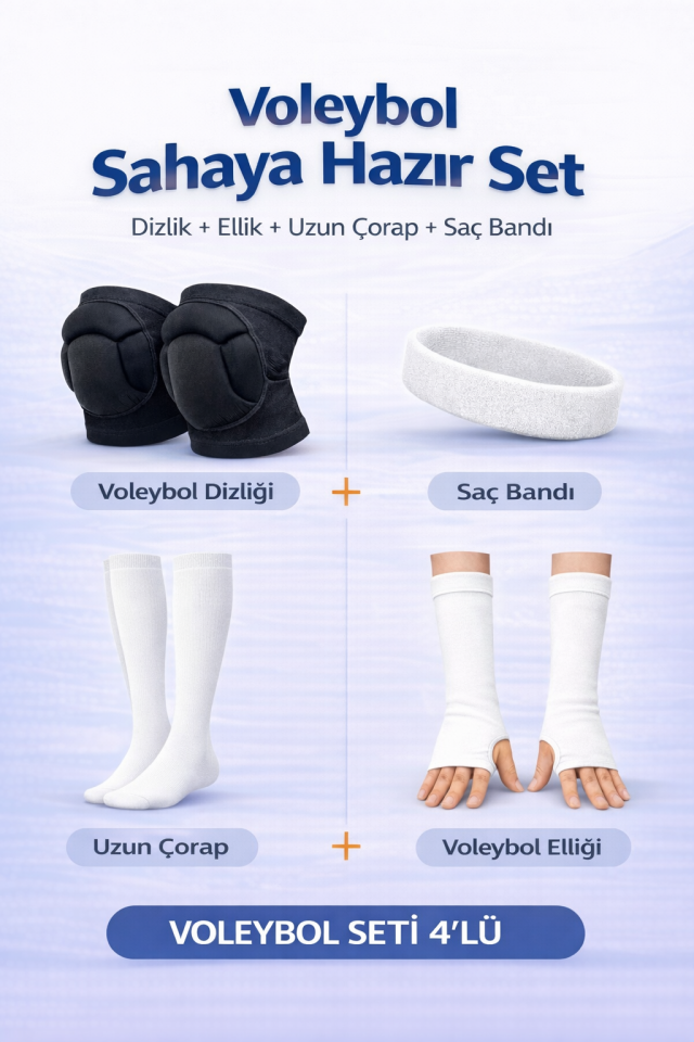 7 Parça Voleybol Seti Voleybol Dizlik 2 Adet Voleybol Kolluk Voleybol Diz Üstü Çorap Kafa Ter Bandı