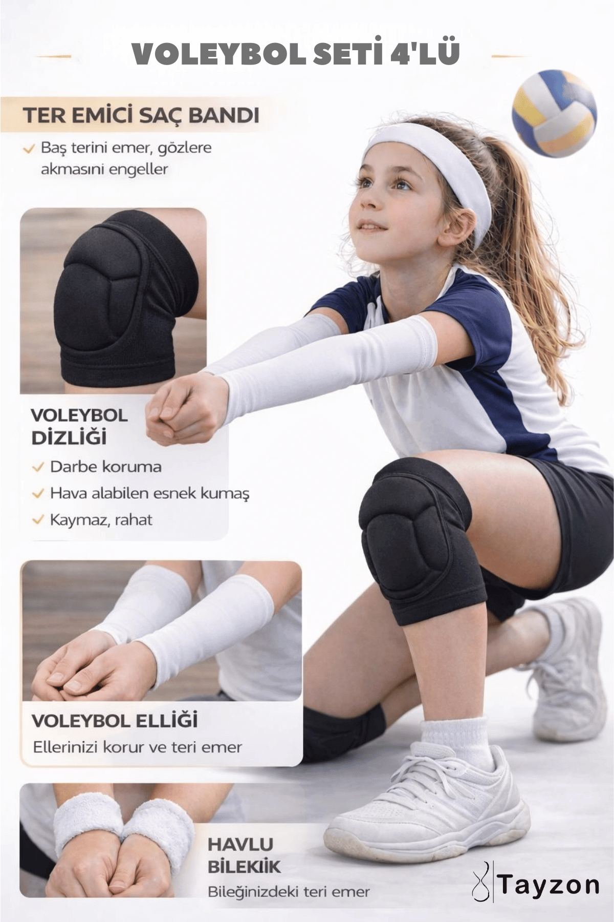 Voleybol Seti - Voleybol Dizliği Sünger Destekli Voleybol Kolluğu Havlu Bileklik Kafa Bandı(havlu)