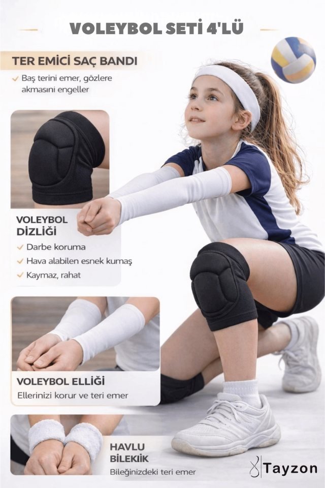 Voleybol Seti - Voleybol Dizliği Sünger Destekli Voleybol Kolluğu Havlu Bileklik Kafa Bandı(havlu)