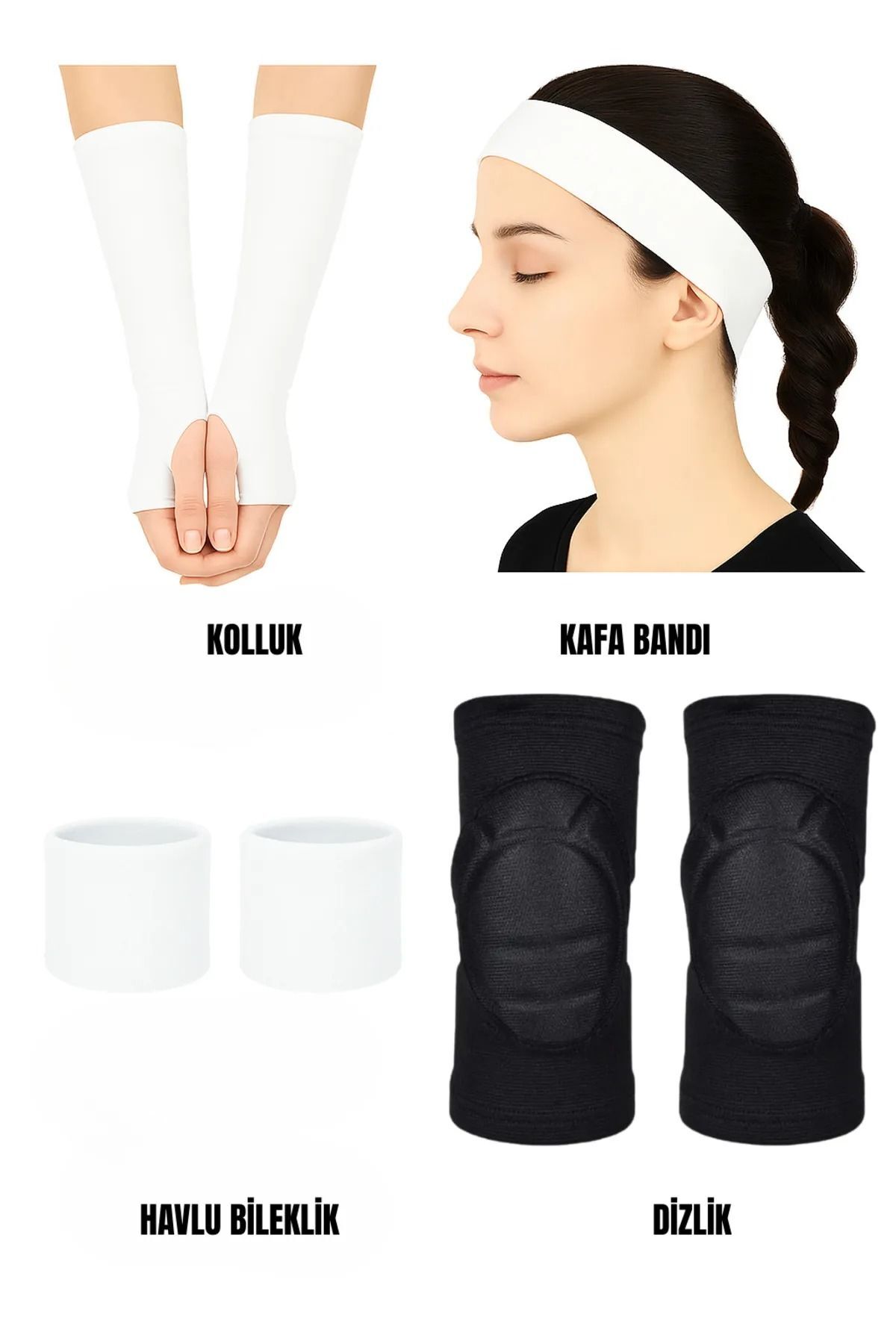 Voleybol Seti - Voleybol Dizliği Sünger Destekli Voleybol Kolluğu Havlu Bileklik Kafa Bandı(havlu)