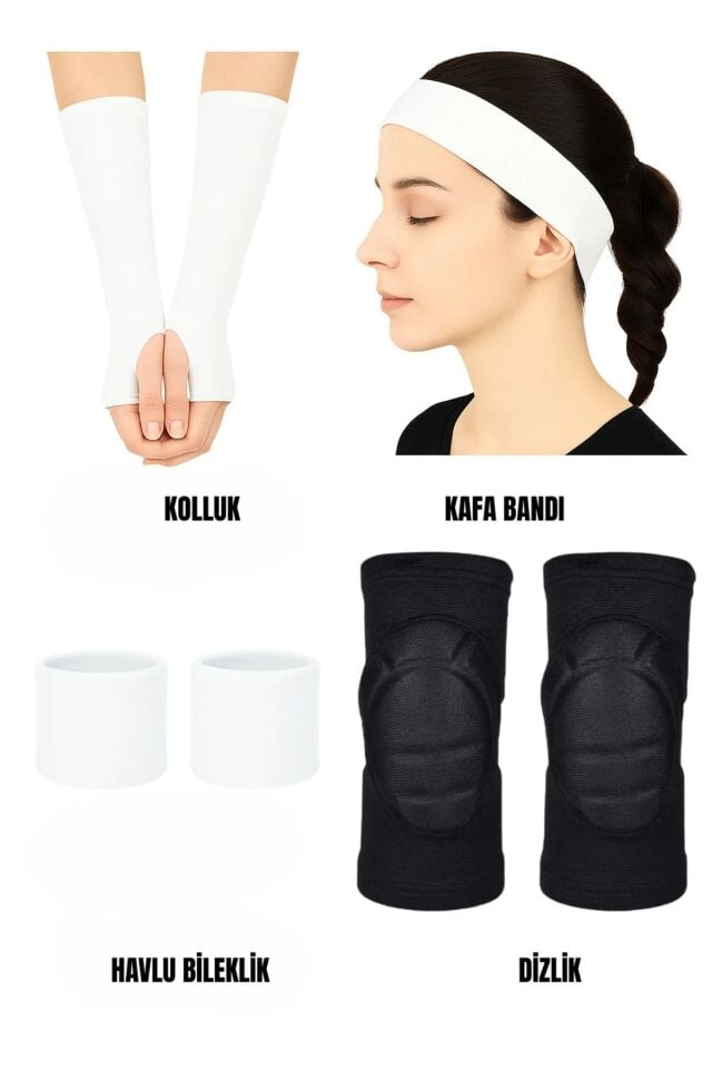 Voleybol Seti - Voleybol Dizliği Sünger Destekli Voleybol Kolluğu Havlu Bileklik Kafa Bandı(havlu)