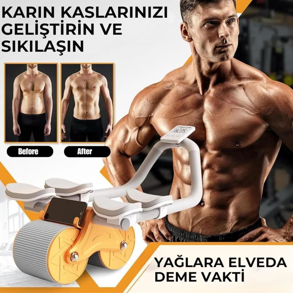 Dijital Ekranlı Çek Bırak Spor Aleti - Dirsek Destekli Mekik Aleti - Karın Egzersiz Aleti