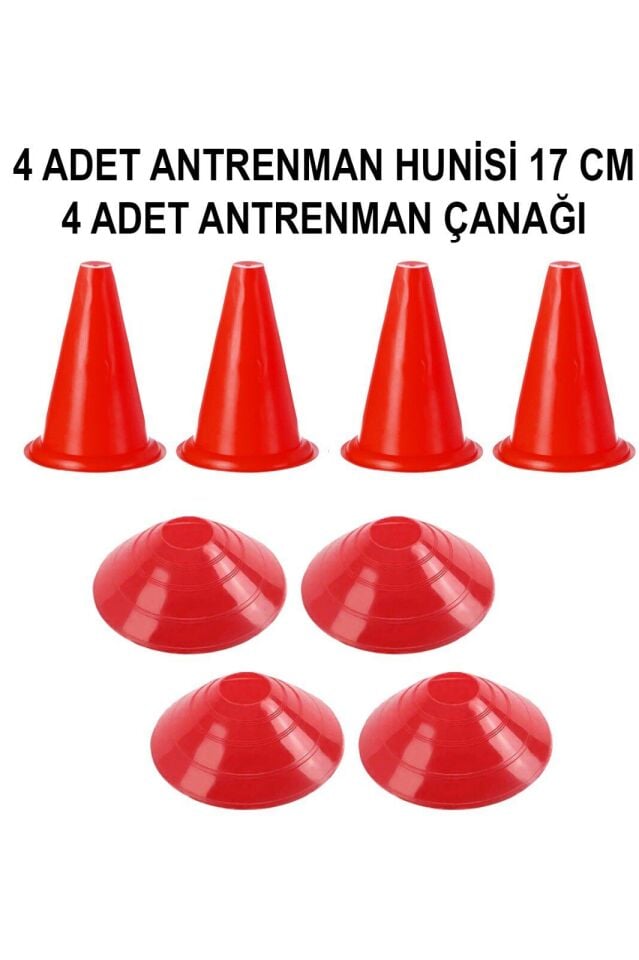 4 Adet Antrenman Hunisi - 4 Adet Antrenman Çanağı Seti - Kırmızı