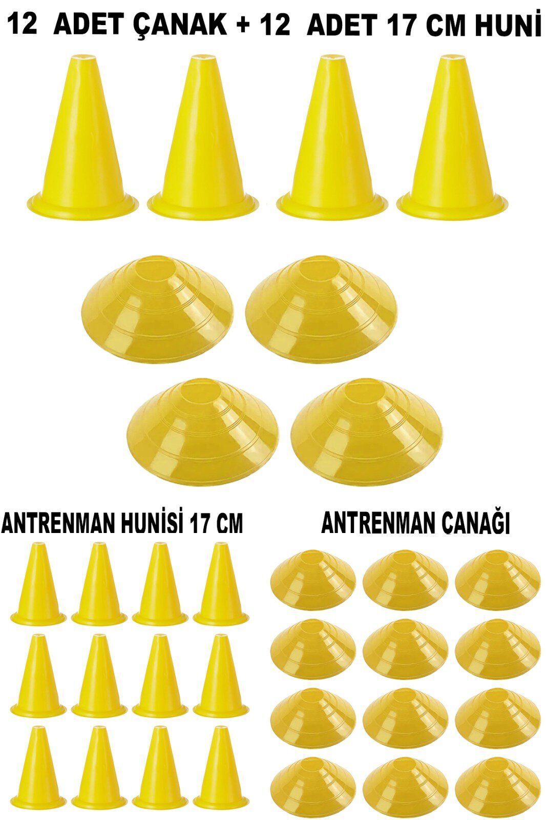 12 Adet Antrenman Hunisi - 12 Adet Antrenman Çanağı Seti - Sarı