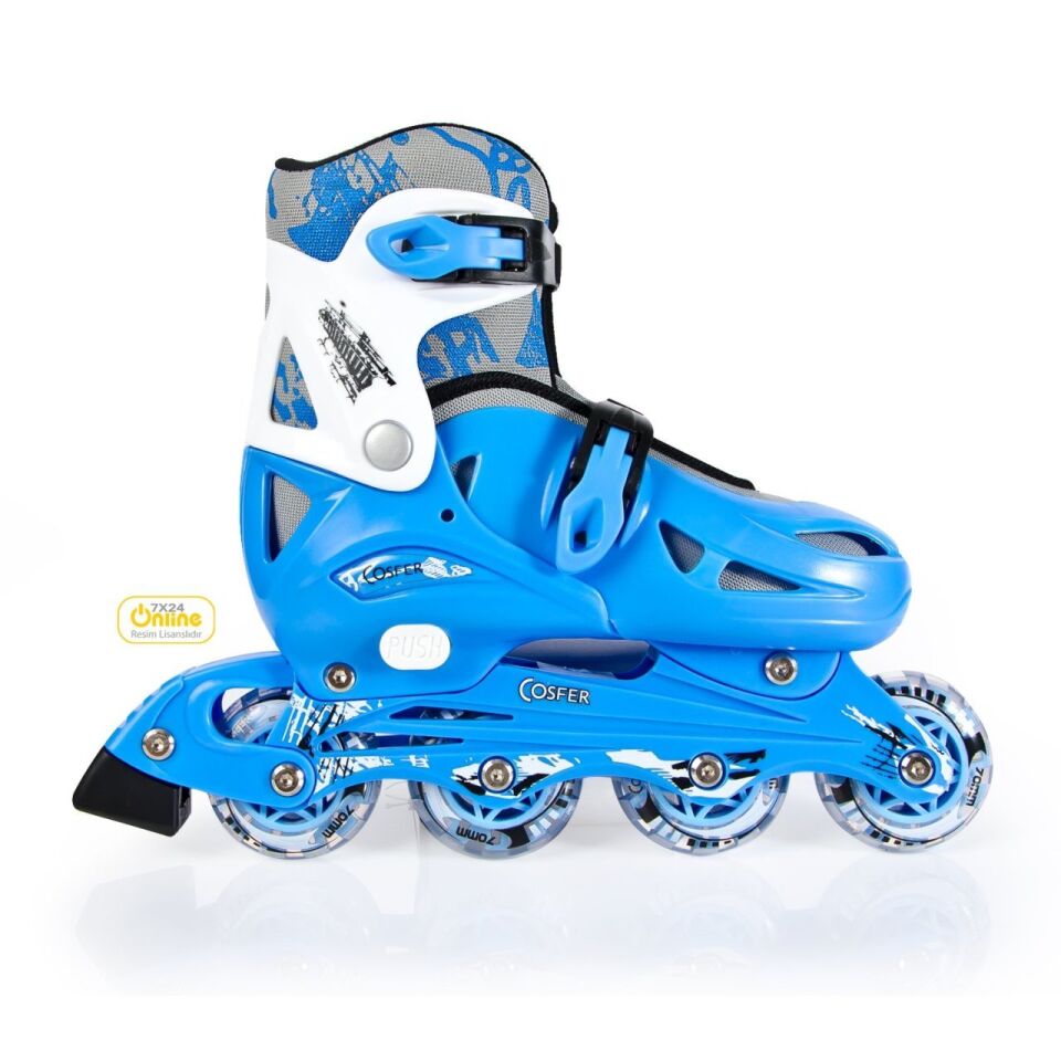 Cosfer TE202-ML Silikon Tekerlekli Plastik Paten 35-38 - Mavi