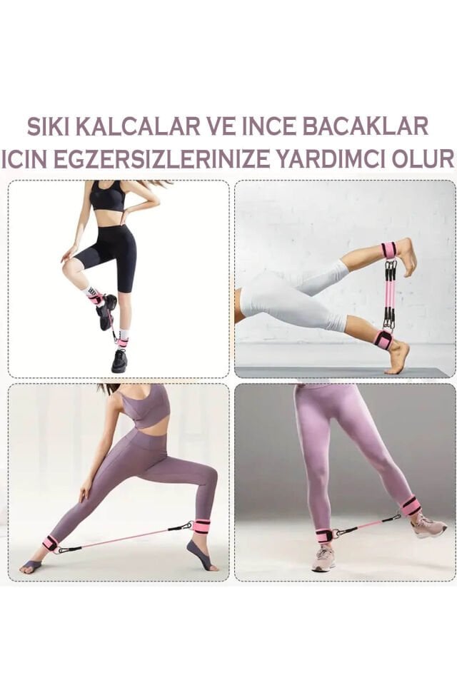 6'lı Direnç Lastiği Seti Pilates Seti Pilates Lastiği Kalça Egzersiz Seti Direnç Lastikli Ayak Kayış Siyah