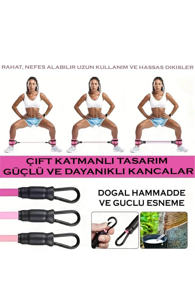 6'lı Direnç Lastiği Seti Pilates Seti Pilates Lastiği Kalça Egzersiz Seti Direnç Lastikli Ayak Kayış Siyah