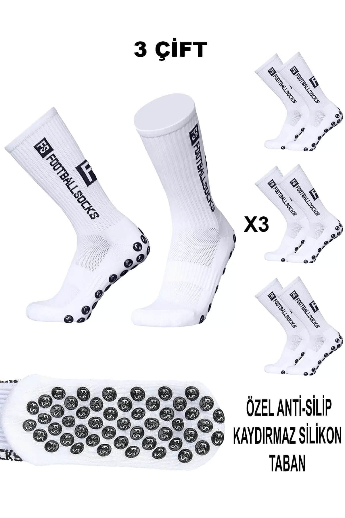 Kaydırmaz Futbol Çorabı 3 Çift – Anti Slip Silikon Taban Spor Çorap 36-44 Numara