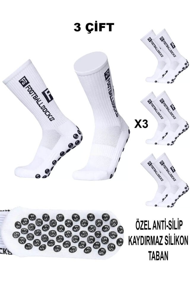 Kaydırmaz Futbol Çorabı 3 Çift – Anti Slip Silikon Taban Spor Çorap 36-44 Numara