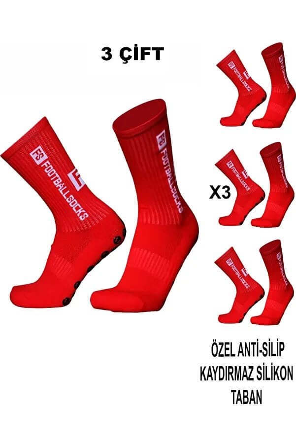 Kaydırmaz Futbol Çorabı 3 Çift – Anti Slip Silikon Taban Spor Çorap 36-44 Numara