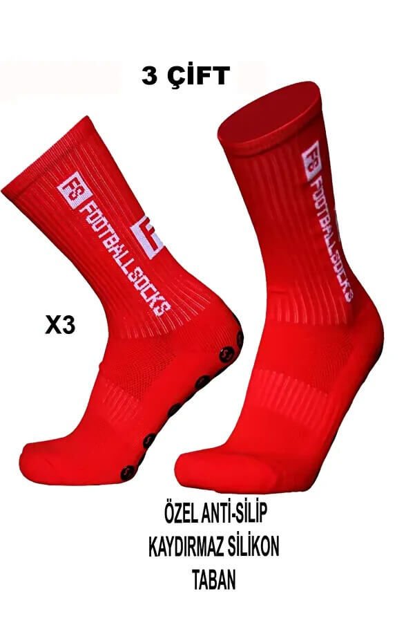 Kaydırmaz Futbol Çorabı 3 Çift – Anti Slip Silikon Taban Spor Çorap 36-44 Numara