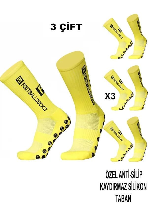 Kaydırmaz Futbol Çorabı 3 Çift – Anti Slip Silikon Taban Spor Çorap 36-44 Numara