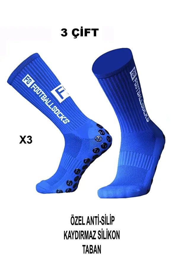 Kaydırmaz Futbol Çorabı 3 Çift – Anti Slip Silikon Taban Spor Çorap 36-44 Numara