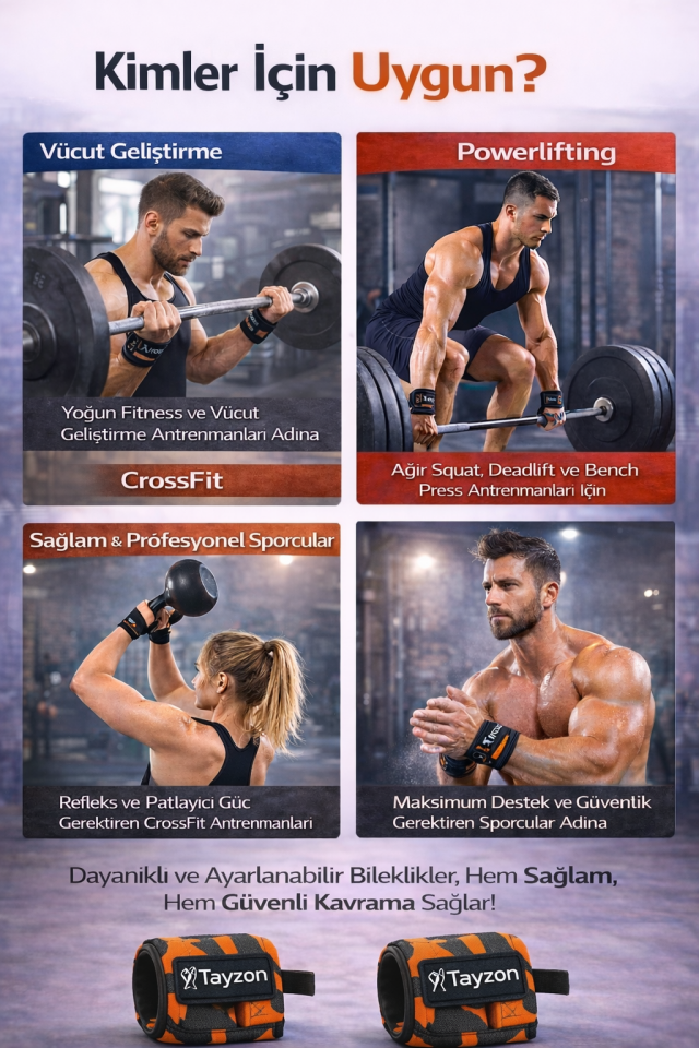 Wrist Wraps Fitness Ağırlık Bilekliği – Crossfit Bilekliği, Halter ve Bench Press Bileklik Desteği