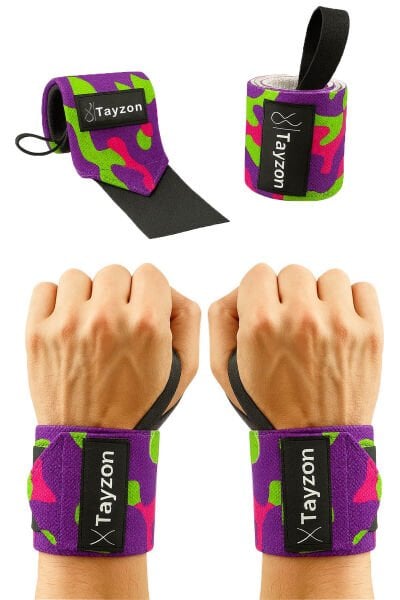 Wrist Wraps Fitness Ağırlık Bilekliği – Crossfit Bilekliği, Halter ve Bench Press Bileklik Desteği Kamuflaj Mor