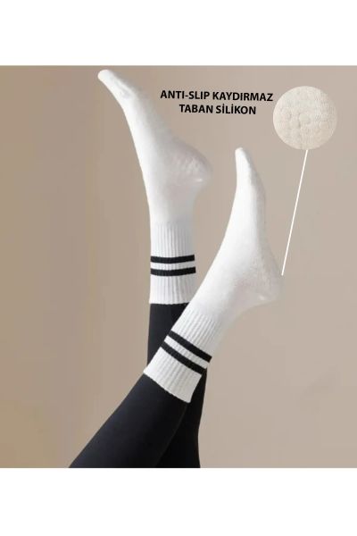 Pilates Ve Yoga Çorabı Kaydırmaz Tabanlı Pilates Çorabı Yoga Çorabı Plates Çorabı Dans Çorabı Beyaz