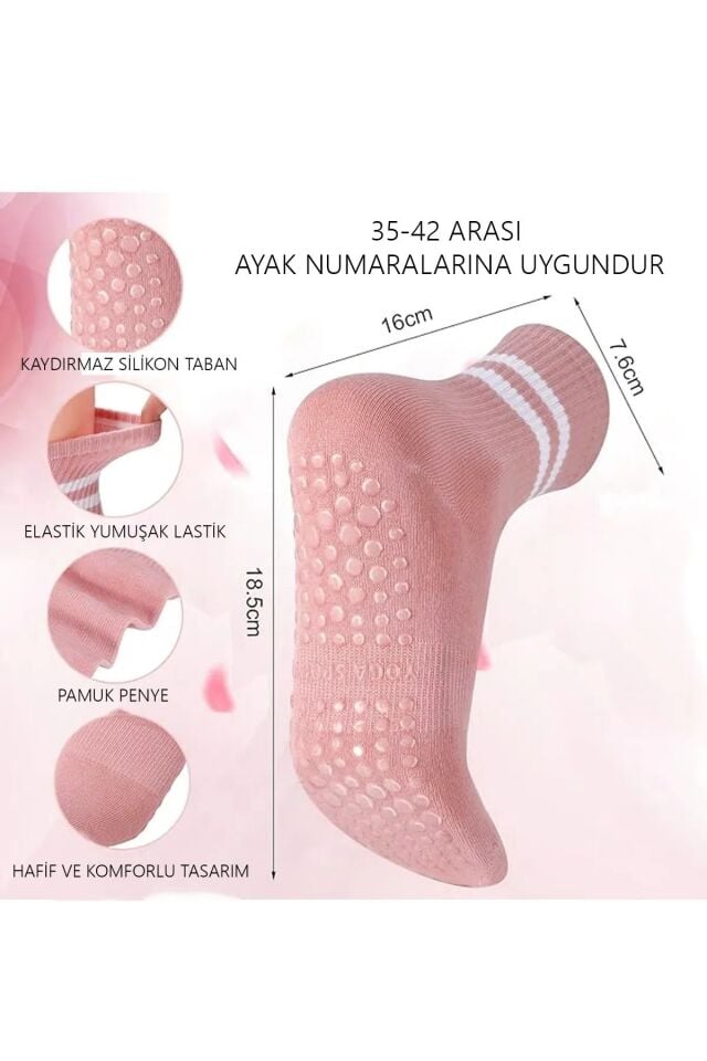 Pilates Ve Yoga Çorabı Kaydırmaz Tabanlı Pilates Çorabı Yoga Çorabı Plates Çorabı Dans Çorabı Pembe