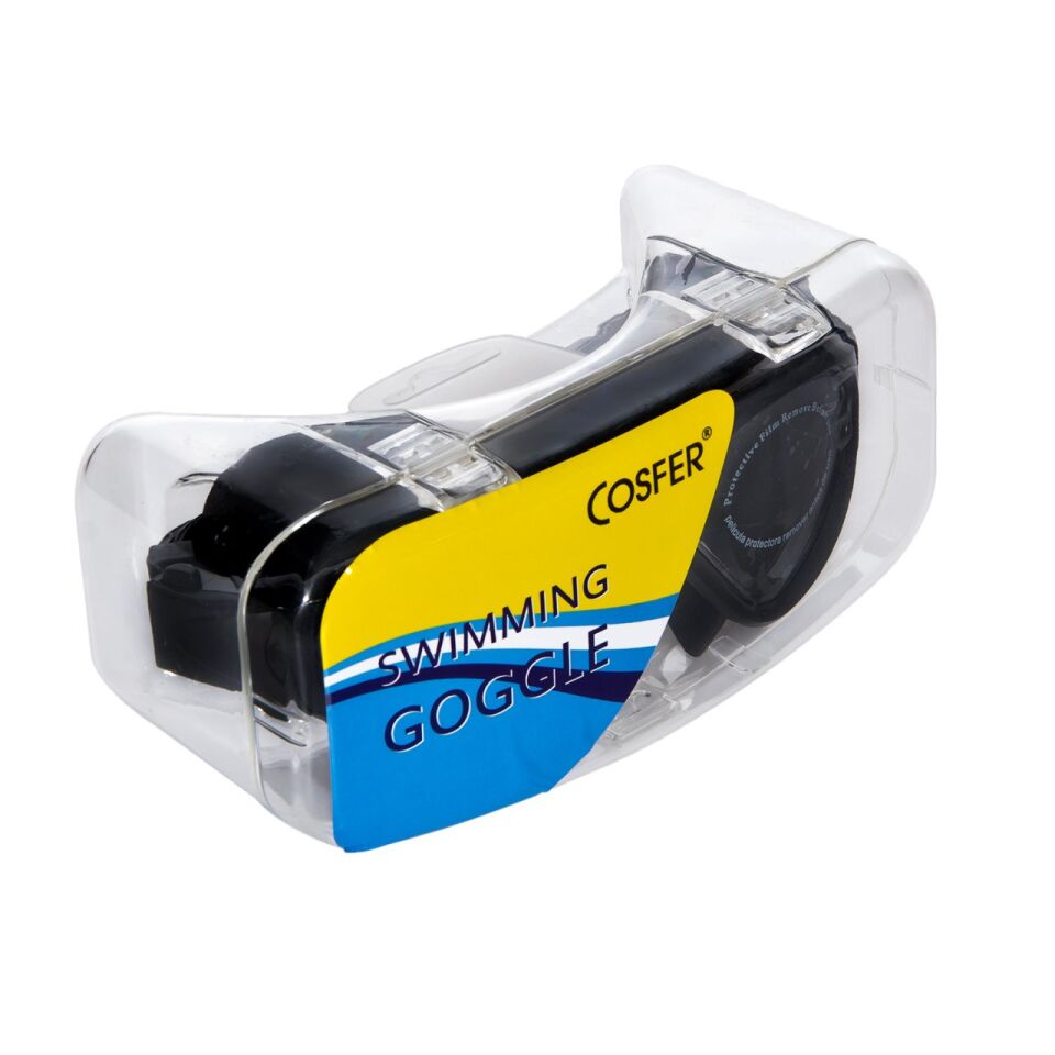 Cosfer CSF8170TS (Tam Siyah) Silikon Yüzücü Gözlüğü Şeffaf Özel Kutuda