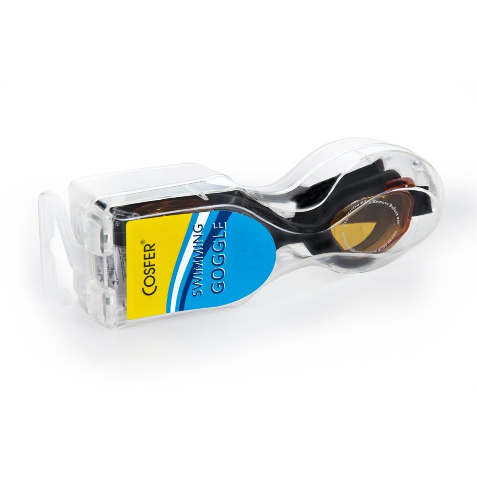 Cosfer CSFGS3SS (Siyah-Sarı) Silikon Yüzücü Gözlüğü Şeffaf Özel Kutuda