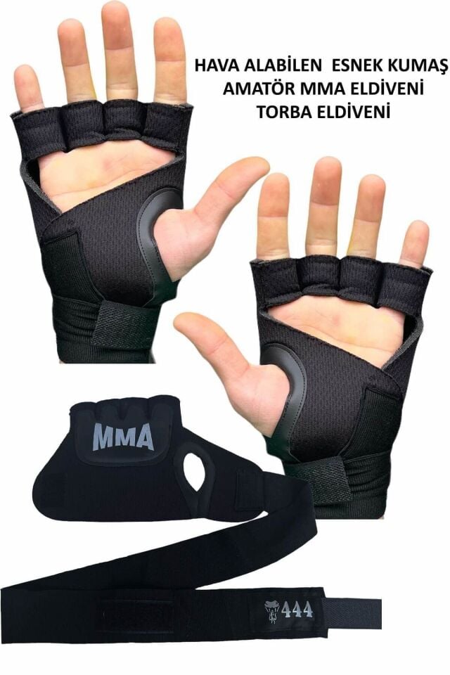 MMA Boks Kickboks Eldiveni – Parmak Açık, Bileklikli, Nefes Alabilir Kumaş