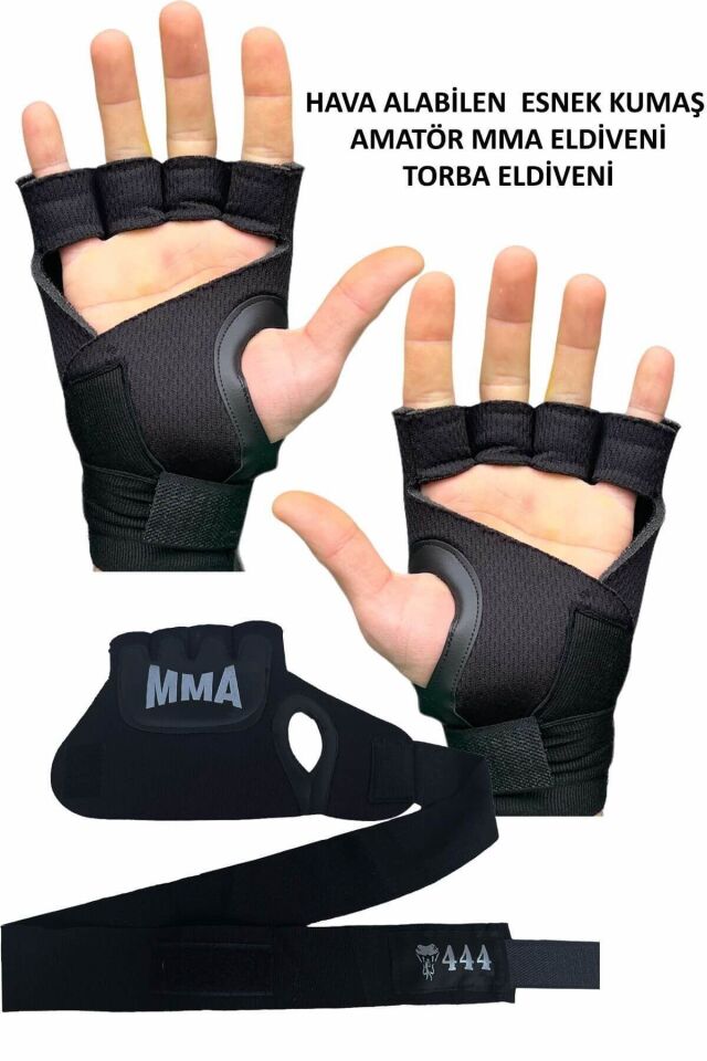 MMA Boks Kickboks Eldiveni – Parmak Açık, Bileklikli, Nefes Alabilir Kumaş L/XL
