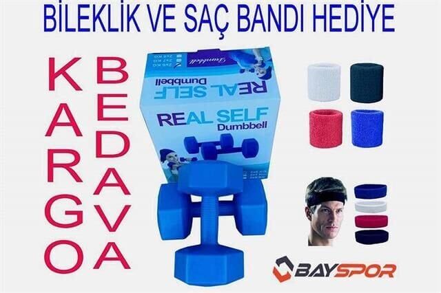 5 kg X 2 Adet Dambıl + Havlu Bileklik + Saç Bandı Mavi