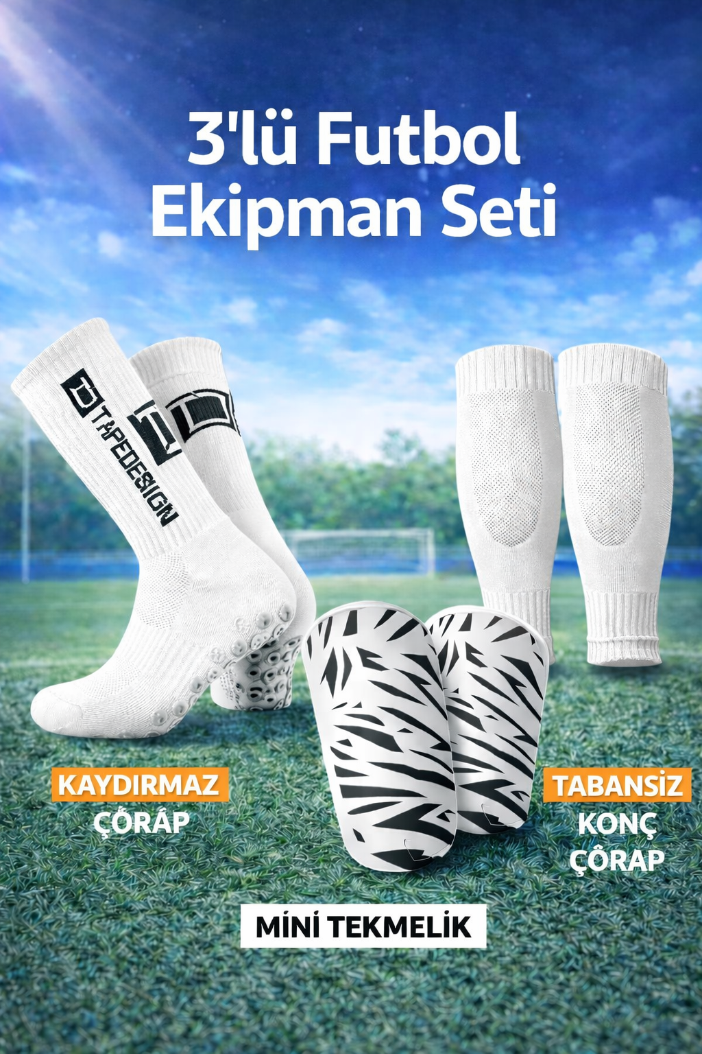 3’lü Futbol Seti Mini Tekmelik + Kaydırmaz Çorap + Tabansız Konç Çorap