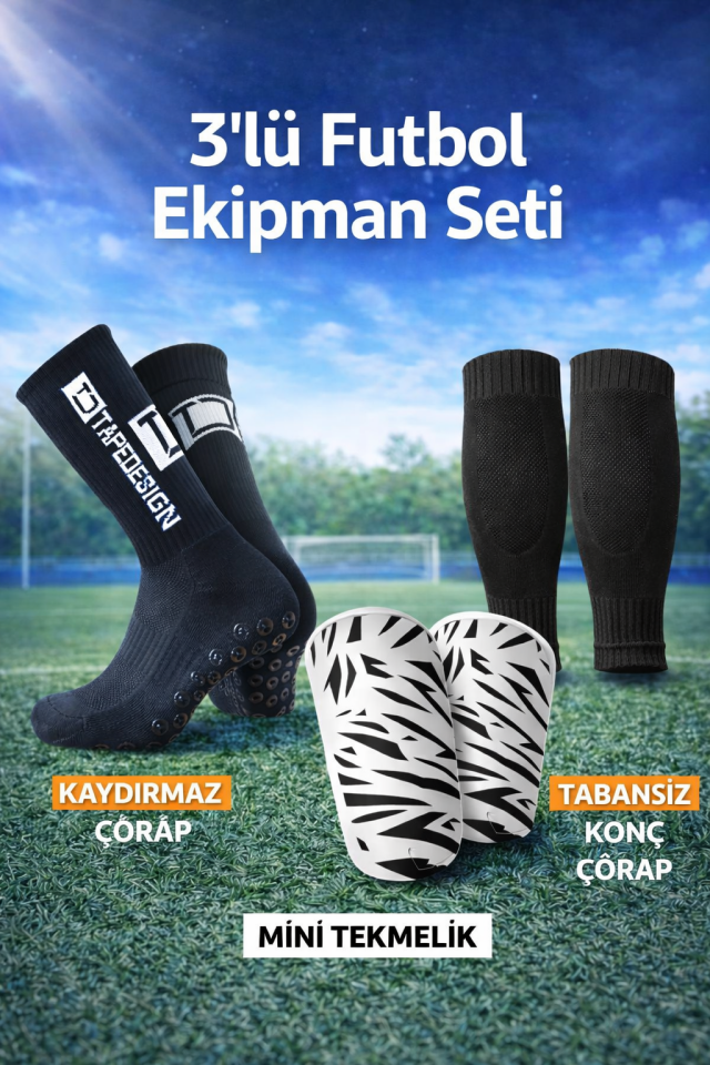 3’lü Futbol Seti Mini Tekmelik + Kaydırmaz Çorap + Tabansız Konç Çorap
