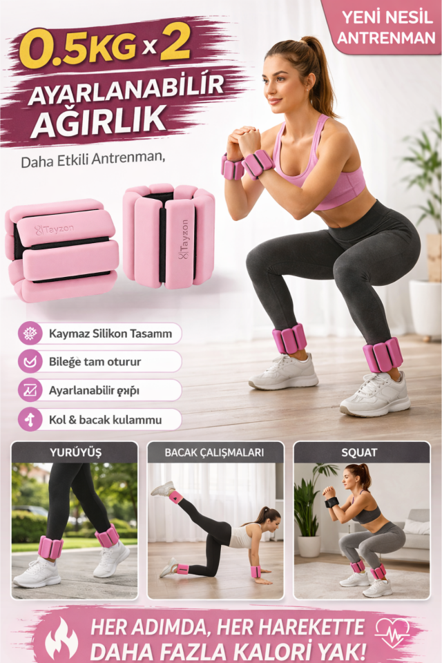 Pro Seri El Ayak Ayarlanabilir Silikon Ağırlık Bileklikleri 2 x 0,500 kg