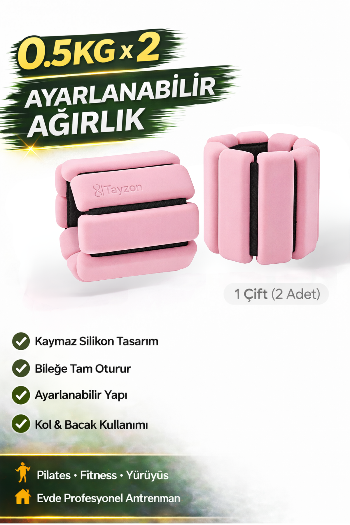 Pro Seri El Ayak Ayarlanabilir Silikon Ağırlık Bileklikleri 2 x 0,500 kg