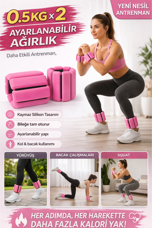 Pro Seri El Ayak Ayarlanabilir Silikon Ağırlık Bileklikleri 2 x 0,500 kg