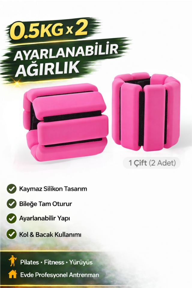 Pro Seri El Ayak Ayarlanabilir Silikon Ağırlık Bileklikleri 2 x 0,500 kg