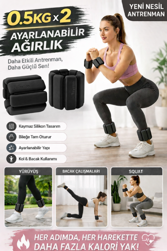 Pro Seri El Ayak Ayarlanabilir Silikon Ağırlık Bileklikleri 2 x 0,500 kg