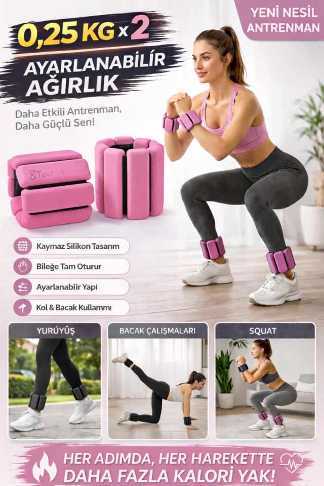 Pro Seri El Ayak Ayarlanabilir Silikon Ağırlık Bileklikleri 2 x 250 Gr