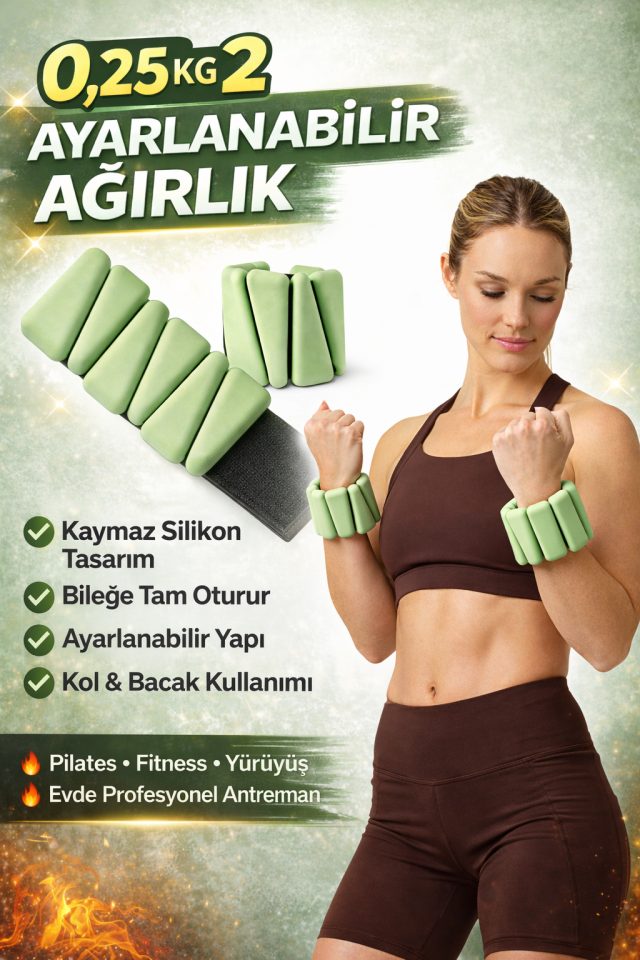 Pro Seri  Üçgen El Ayak Ayarlanabilir Silikon Ağırlık Bileklikleri 2 x 250 Gr